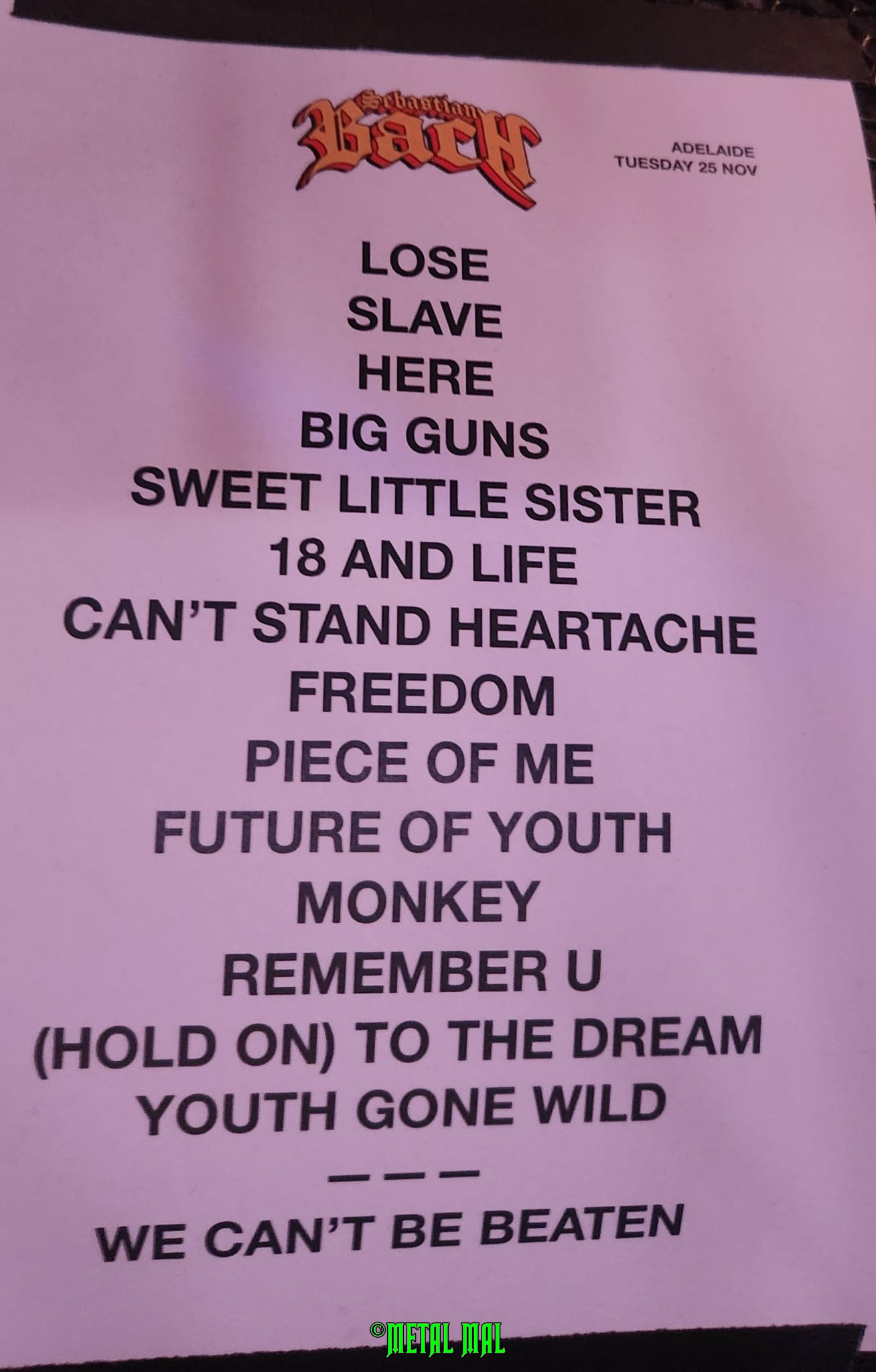 20251125 02 Sebastian Bach Setlist